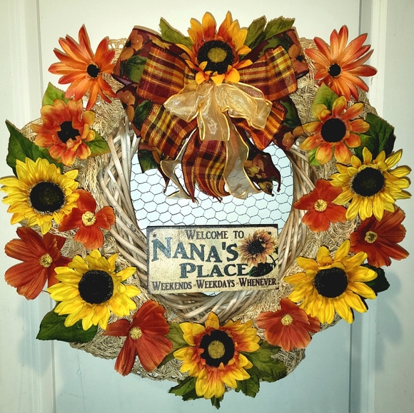 Sunflower Wreath Nana's Place Jute Deco Mesh Farmhouse Cottage - Picture 7 of 7